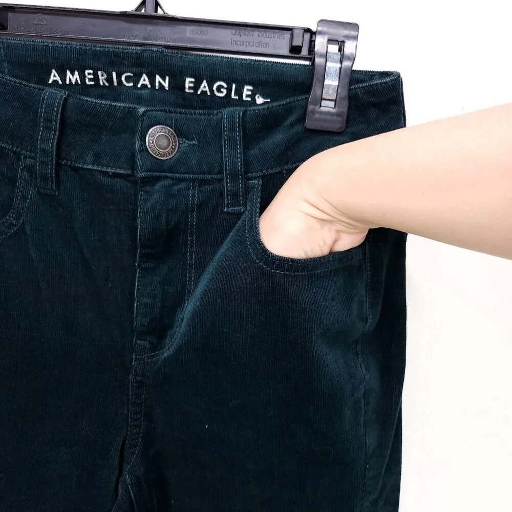 American Eagle Corduroy Pants Womens Size Slim 00 Long Emerald Green Pockets - Picture 9 of 15
